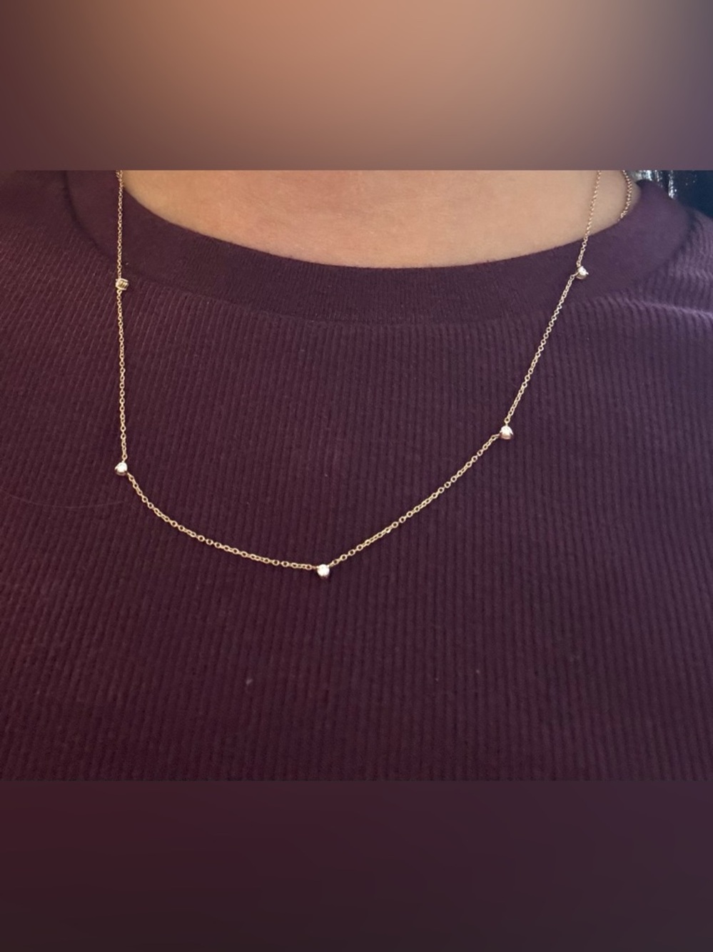 Real Diamond Station Necklace (14k solid gold) - Picture 2 of 7
